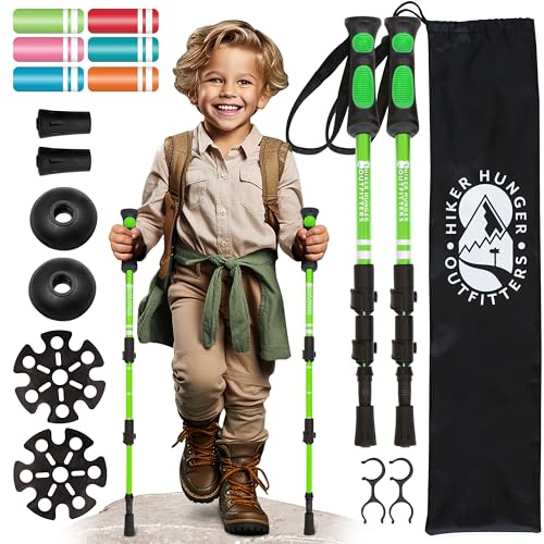 Kids Hiking Poles by USA Brand - Lightweight Collapsible Kids Walking Stick w/Quick Adjustable Flip Locks (Green)