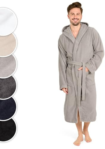 Blumtal Bademantel Herren Baumwolle 100% in M - OEKO-TEX zert. Morgenmantel Herren - Bademantel Frottee + Velours - Bademäntel für Herren -maschinenwaschbarer Saunamantel extra weich - Grau