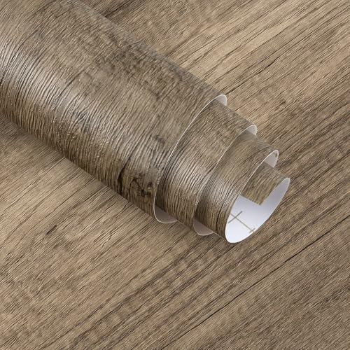 JSEVEM 60CM×5M Wide Thick Light Brown Grey Wood Self Adhesive Wallpaper Peel and Stick Matte Textured Waterproof Gray Wood Grain Contact Paper Vinyl Furniture Sticker Decor for Bedroom Bathroom Walls