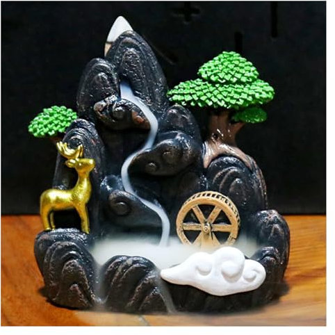 Backflow Incense Burner Räuchergefäß,Suuwwn Harz Weihrauchbrenner Wasserfall Weihrauchhalter Landschaft Rückfluss Räuchergefäß Räucherstäbchenhalter Home Decoration Aromatherapie Ornament (D)
