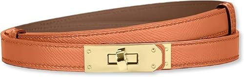 HEVIBK Ledergürtel Damen Gürtel Taillengürtel Damengürtel Leder Jeansgürtel Echtleder 33mm Breit schmaler Gürtel(Orange/Gold)