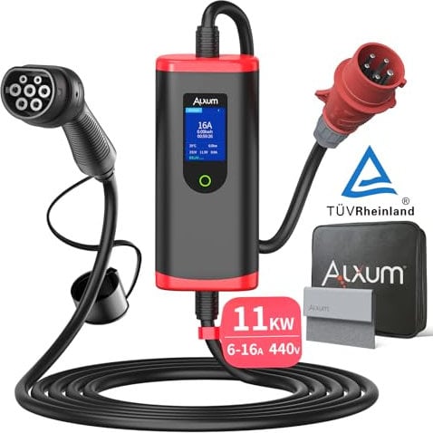 Alxum Ladekabel CEE 16A auf Typ 2 -Ladekabel Typ 2 11kw 3-Phasig mit Einstellbarer Ladeleistung, EV Ladegerät Mobile Ladestation Wallbox für ID.3/4/5, Model Y, Model 3, e-up, e-tron und andere EV