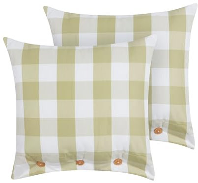 Beliani Dekokissen 2er Set grün/weiß Kariertes Muster 45 x 45 cm mit Knöpfen Tamnine