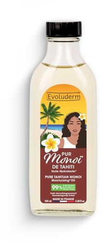 EVOLUDERM – Pur Monoï de Tahiti Huile Hydratante – 100ml – 99% d’Origine Naturelle – Végan – Fabrication Française