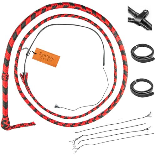 Bantoro Crafts Rouge et Noir Paracorde/Fouet en Nylon Tressage Bullwhip 16 Tresses Fouetter Le Ventre et Le traversin à l'intérieur Fouet craquant Fort Equitation (4 Pieds (1,21 Mètre))