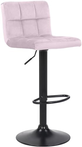 CLP Taburete De Cocina Feni En Terciopelo & Base De Metal Negro I Silla Alta De Bar Regulable En Altura & con Reposapiés, Color:Rosa