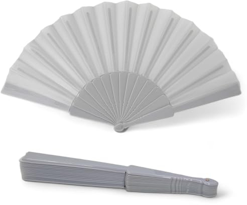 MIJOMA Faltbarer Handfächer - Ultraleicht, Wasserabweisend für Sommerparty & Hochzeit, Farbenfrohes Design, 42x23cm (Unifarben Grau)