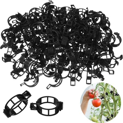 Qeioauek 100 Stück Secured Plastic Plant Clips,Kunststoff Tomatenclips,Pflanzenclips, Tomatenclips Verbinden,Pflanzenklammern Klein für Halten Garten Pflanzen Blumen Gemüsefrucht (Schwarz)