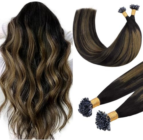 DOORES U Tip Human Hair Extensions, 24 Inch 50g/50s, Natural Black to Chestnut Brown Virgin Keratin