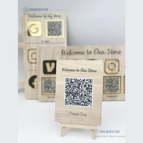 Pahdecor Personalisierbares Holz-QR-Code-Schild, personalisierbar, Mini-QR-Display, Scannen, um Venmo Cash App zu bezahlen, Facebook, Social Media, Schönheitssalon, Friseure, Plakette
