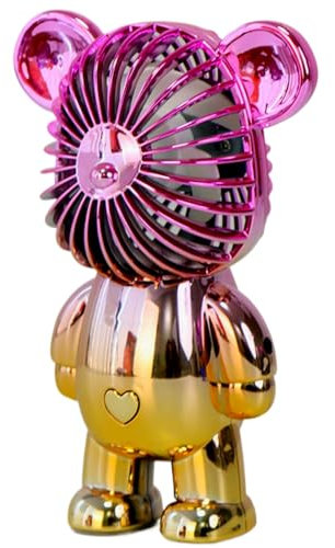 Generic Handheld Mini USB Rechargeable Desk Fan - Portable Personal Bear Fan with 3 Speeds for Home, Office, Travel, Summer, Kids - Gold