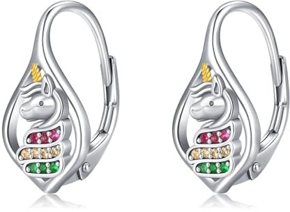 Hasen Ohrringe 925 Sterling Silber Mädchen Creolen Kinder Klein Ohrringe Kreolen für Damen Tier Schmuck mit Rosa/Blau Zirkonia für Mädchen Kinder (Einhorn)