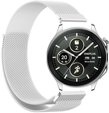 GIOPUEY Armband Kompatibel mit OnePlus Watch 2, Geflochtenes Edelstahlarmband [Verschleißfest] [magnetisch] Ersatzarmband - Silver