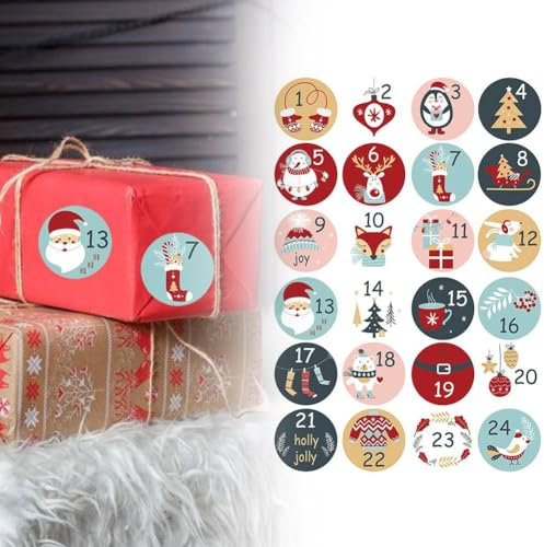 XIAOBAN Weihnachts-Adventskalender-Zahlen-Aufkleber, 1–24 Weihnachts-Countdown-Kalender-Aufkleber, DIY-Weihnachts-Countdown-Aufkleber für Weihnachts-Adventsanhänger (C)