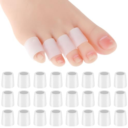Gjinxi 24 Pcs Silicone Toe Sleeves, Soft Gel Protector Toe Cushions Cuttable Pinky Toe Sleeves Protectors Corn Protectors Pain Relief Toe Tube Pads for Hammer Toe Stubbed Toe Corns Calluses Protect