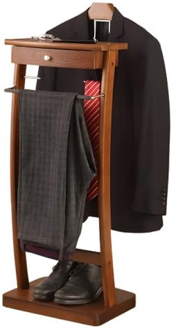 Qcesorib Praktischer Stummer Damen Diener mit Tablett, Herrendiener Stummer Diener Kleiderständer mit Schublade, Stummer Diener in Holz mit Hosenständer, für Büro Wohnzimmer Schlafzimmer