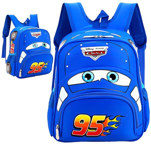 FWANGEN Rucksäcke, Cars Rucksack für Kinder, Jungen Schulrucksack, Rucksack mit Brustgurt Schultasche, Schulranzen, Tasche Taschen Schule (Blue, 34 cm x 29 cm x 13 cm)