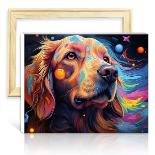 TANGFEIY Digitale Malsets „Golden Retriever“ zum Ausmalen auf Leinwand, Gemälde für Erwachsene mit Pinseln und Acrylpigmenten auf Leinwand, Bastelprojekt, ohne Rahmen (50 x 65 cm)
