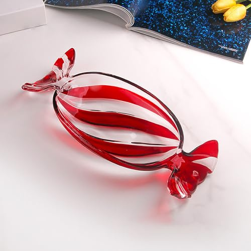 Tanant Assiettes à Fruits en Verre, Plat en Forme de Bonbons de Noël, Plateau à Bonbons à la Menthe Poivrée, Assiettes à Dessert, Vaisselle, Décoration de Plat de Noël en Canne à Sucre,