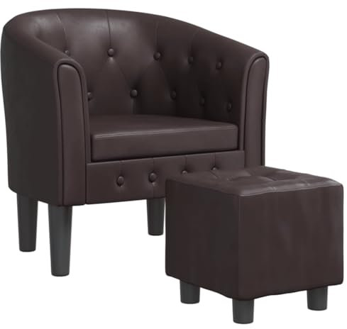 Willood Clubsessel mit Fußhocker Sessel mit Polsterung Cocktailsessel Freizeitsessel Sessel Braun Kunstleder