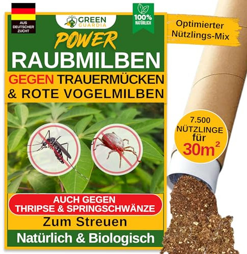 GREEN GUARDIA Power Hypoaspis miles Raubmilben gegen Trauermücken & Rote Vogelmilben – Streuware - Umweltfreundliches Mittel zur effektiven Schädlingsbekämpfung – (3x Tüten für 30m²)