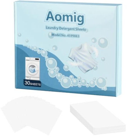 Aomig Feuilles de Détergent à Lessive Lessive Écologique pour Draps, Feuilles de Détergent à Laver Feuilles de Savon à Linge, Élimination des Taches Feuille Détergent à Lessive Bandes Lessive(30pcs)