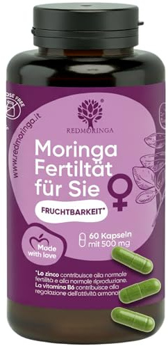 Red Moringa Kinderwunsch & Schwangerschaft Komplex - Moringa Kapseln mit Zink, Vitamin B12 & B6, Folsäure Kinderwunsch - Fördert weibliche Fruchtbarkeit, Hormonunterstützung & Zyklus - 60 Kapseln