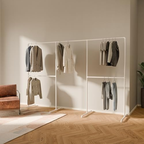 pamo Kleiderständer Weiß – 290 x 194 cm – Industrial Design Kleiderstange | Traglast 120 kg, Freistehend Garderobenständer, Pulverbeschichtet, Kratz- & Stoßfest, Einfache Montage