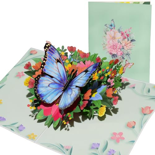 AEYAKA Schmetterlinge 3D Pop-Up Karte Grußkarte mit goldgeprägten Flügeln, inkl. Notizkarte & Umschlag für Geburtstag, Jubiläum & mehr Sie, Frauen, Ehefrau, Mama, Oma, Schwester, Freundin Grün