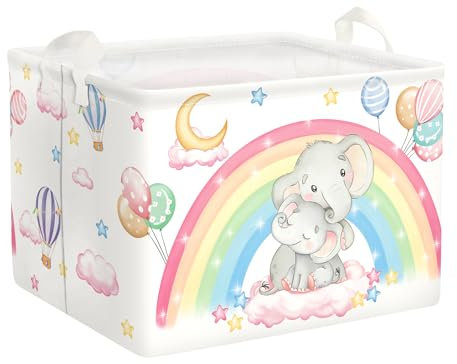 HUUMONSS Rainbow Animals Baby Laundry Hamper Collapsible Clothes Kids Storage Basket Large Girls Gift Toy Box Bin for Bedroom, Elephant, 36L