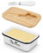 Hixava Plato de Mantequilla 250 g Recipiente para Mantequilla y Queso Recipiente para Mantequilla con Tapa de Bambú y Cuchillo para Manteca Queso y Frutas