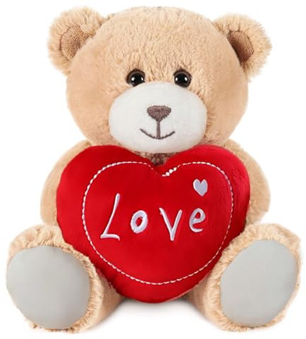AHEJIOO Teddybär mit Herz - Kuscheltier mit Ich Liebe Dich Botschaft, Teddy I Love You, 25 cm Plüschteddy für Valentinstag, Geburtstag und als Liebesbeweis