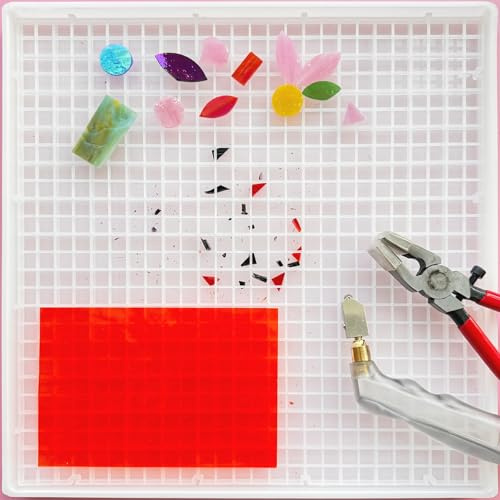 PALJOLLY Glass Cutting Mat, Detachable Waffle Grids Work Surface, Multi-use for Scoring and Cutting Glass, Catching Small Pieces of Glass Shards, Plant Saucer Tray(12''x12'')