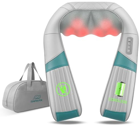 Snailax Kabelloses Nackenmassagegerät mit Wärmefunktion, wiederaufladbares Shiatsu-Schultermassagegerät mit 4D-Knetmassage, Massagegerät für Nacken Schulter Rücken, Geschenke für Männer/Frauen