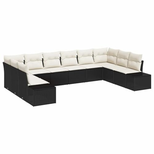 vidaXL 10-teiliges Garten-Sofa-Set mit Kissen in Schwarz aus Poly-Rattan | Modulare Outdoor-Sitzgruppe 240 x 60 cm mit Strukturiertem Finish und wetterfest für Terrasse und Lounge