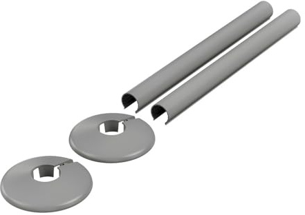 200mm Basalt Grey Retro Fit Snap On Plastic Radiator Sleeve Cover & Collar Sets Pair for 15mm Pipe