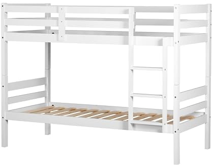 Buyqualia - Litera de Madera Color Blanco Abierto 154x98,5x198,5 cm | Cama Doble Compacta con Diseño Clásico para Niños y Adultos | Estructura de Pino Macizo Resistente
