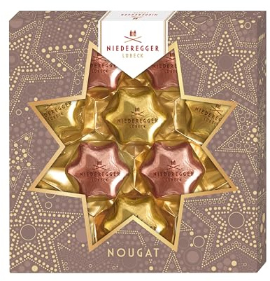 Niederegger | Weihnachtssterne Nougat | 1x 125g | Sorten Nuss & Sahne | Umhüllt von Vollmilch-Schokolade | Ideal zum Verschenken oder Selbstgenießen
