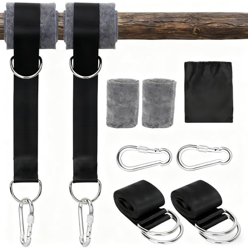 Heavy Duty Hammock Tree Straps with D-Ring 150cm 2Pcs | Premium swing and hammock attachment set with maximum load capacity of 500 kg