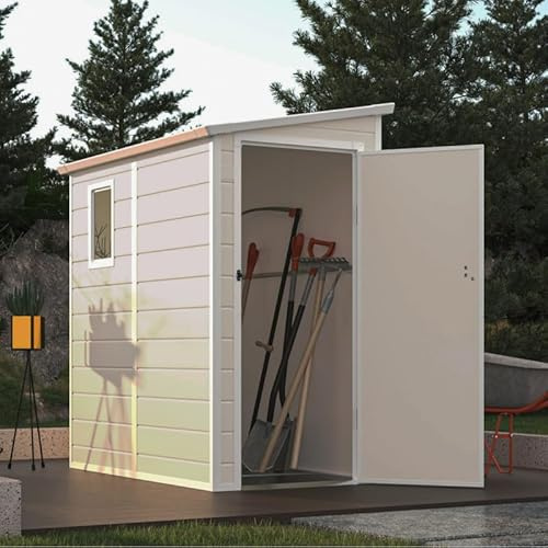 Jôbu Abri de Jardin Adossé en Résine Beige 2,09m² | Rangement Extérieur avec Fenêtre et Aération | Kit de Fondation Inclus | Structure Acier Galvanisé