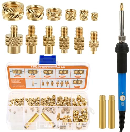 DODUOS 139PCS Gewindeeinsätze Lötspitzen Set, Einschmelzgewinde Gewindeeinsatz 3D Druck mit 60W Einstellbarer Temperatur Lötkolben mit Gewindeeinsatz M2 M3 M4 M5 M6 M8,Einschmelzhilfe Set für DIY