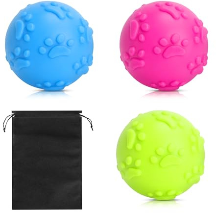 XRVRILE Hundespielzeug Ball Set 3 Stück aus TPR – Hundeball mit Quietschfunktion, 6 cm Kauspielzeug Ball für Hunde, schwimmfähig, robuste Hundebälle mit Aufbewahrungsbeutel für Training & Spiel