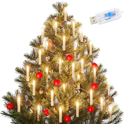 SHYOSUCCE 20er LED Weihnachtskerzen, Dimmbar Weihnachtsbaum Kerzen mit Fernbedienung, Warmweiß Lichterkette Kerzen für Weihnachtsdeko