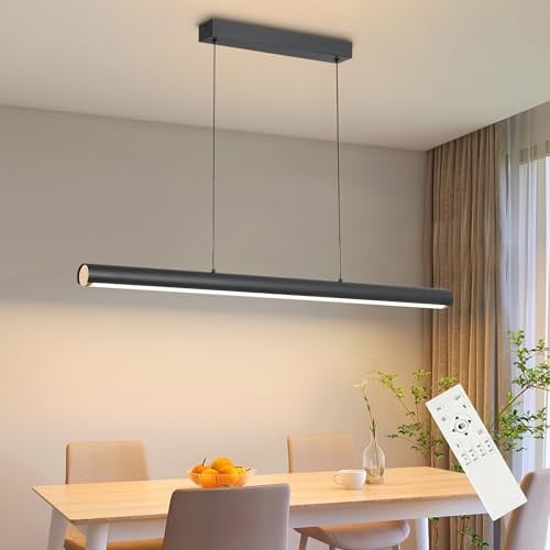 FANLG 80CM LED Pendelleuchte Esstischlampe dimmbar Hängelampe esstisch schwarz mit Fernbedienung, 30W Linear Hängeleuchte Esszimmerlampe hängend Höhenverstellbar Bürolampe küchenlampe