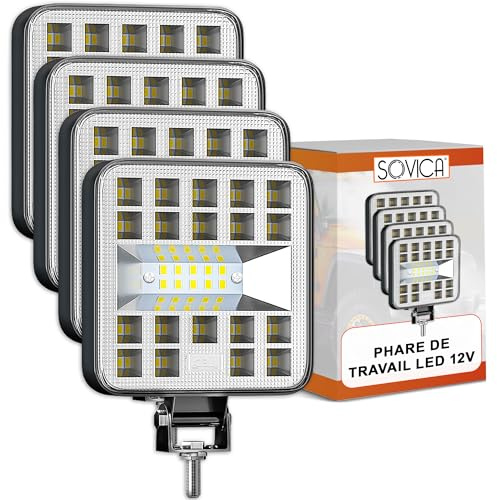 Phare LED 4x4 Tracteur 12V, 4 Pièces, Aluminium ABS, 29 LED, 8,4 cm | IP65 ultra résistant, Faisceau large et puissant, Visibilité nocturne maximale, Idéal travaux agricoles et 4x4