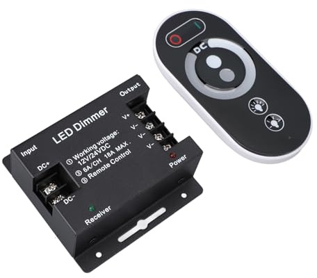 YUYTE 12v con Telecomando Dimmer Switch DC 12V-24V 18A PWM Dimmer per Strisce Luminose a LED con Telecomando RF per la luminosità