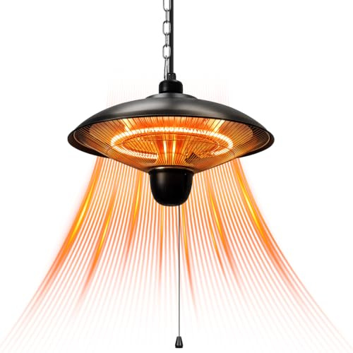 Jaxguom Radiateur d'extérieur suspendu pour terrasse, 1800 W, noir | Chauffage de terrasse électrique suspendu avec 3 niveaux de puissance pour terrasse, balcon et extérieur couvert