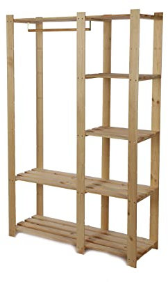 MODO24 Kleiderschrank Garderobe B-25 Regal Holzregal 2 Farben (Unbehandelt)