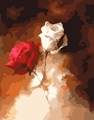 YEESAM ART Neuerscheinungen Malen nach Zahlen für Erwachsene Kinder - Feuer Rose Blühen 16 * 20 Zoll Leinen Segeltuch - DIY ölgemälde ölfarben Weihnachten Geschenke
