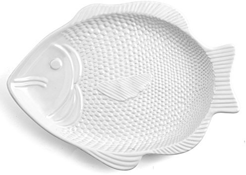 HOME Piatto Pesce Ceramica 42X32X3 Arredo Tavola, Bianco, 42 cm